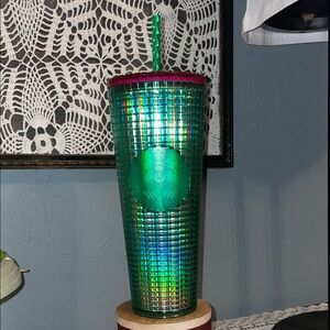 2023 Starbucks Spring Watermelon Iridescent Grid Green Pink Lid 24oz